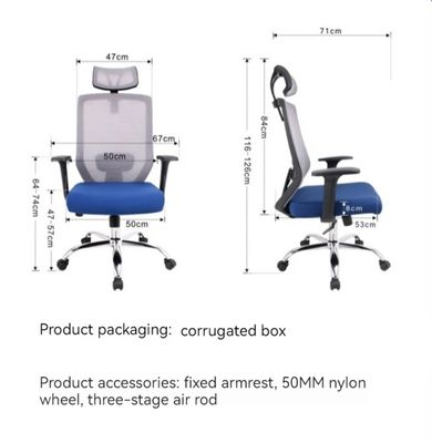 Modern Design High Back Office Chair com função giratória e almofada azul OEM ODM