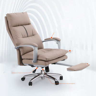 Cadeira de escritório de couro genuíno reclinável com apoio de pé de altura ajustável e design moderno