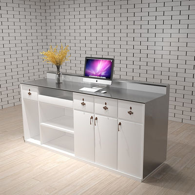 Mesa de recepção OEM com gavetas e armários feitos de placas de melamina MDF/MFC E1