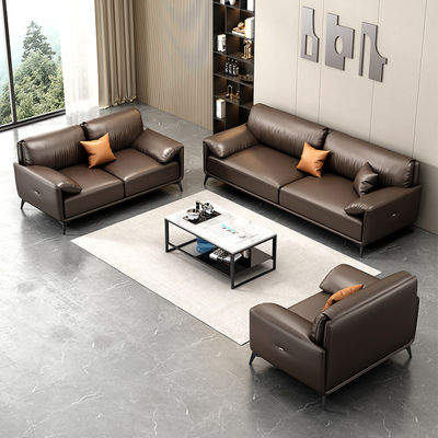 Sala de reuniões de escritório Sofá set 1 1 2 com mesa de chá em couro de design italiano