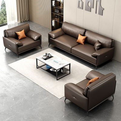 Sala de reuniões de escritório Sofá set 1 1 2 com mesa de chá em couro de design italiano
