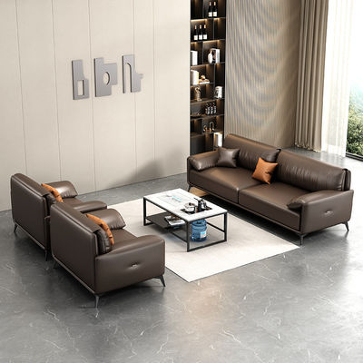 Sala de reuniões de escritório Sofá set 1 1 2 com mesa de chá em couro de design italiano