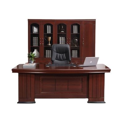 Conjunto de escritório executivo de madeira maciça para mesa e cadeira executiva em mogno vintage