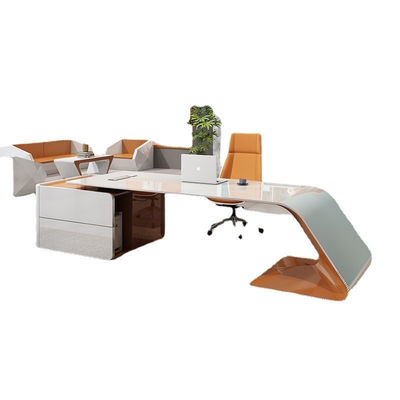 Mobiliário de escritório Design de luxo Escritório executivo brilhante com forma de L e armário de tamanho longo