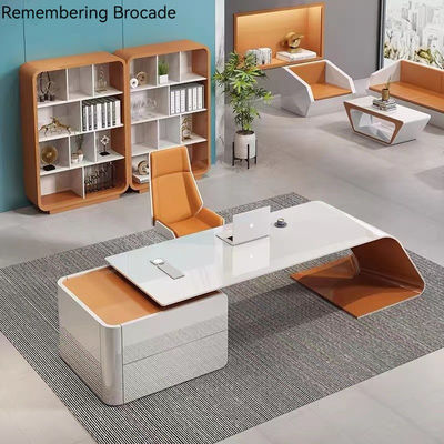 Mobiliário de escritório Design de luxo Escritório executivo brilhante com forma de L e armário de tamanho longo