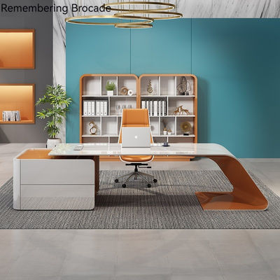 Mobiliário de escritório Design de luxo Escritório executivo brilhante com forma de L e armário de tamanho longo