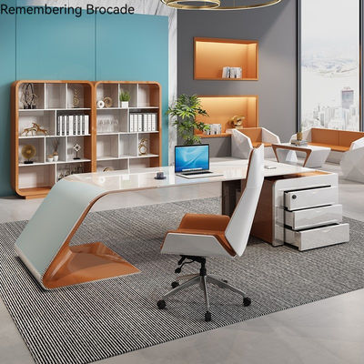 Mobiliário de escritório Design de luxo Escritório executivo brilhante com forma de L e armário de tamanho longo