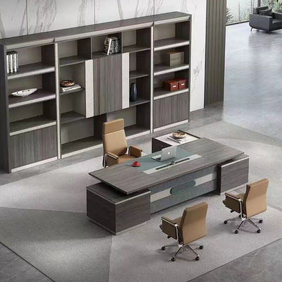 Cores personalizadas Moderno estilo simples L forma MDF Chefe CEO Escritório Mesa com gabinete