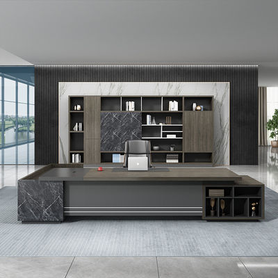 Mesa de escritório executivo grande com mobiliário comercial PANEL estilo de madeira e forma de L