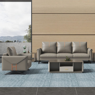 Sofá seccional de três lugares de estilo chinês mesa de café conjunto combinado para recepção de negócios