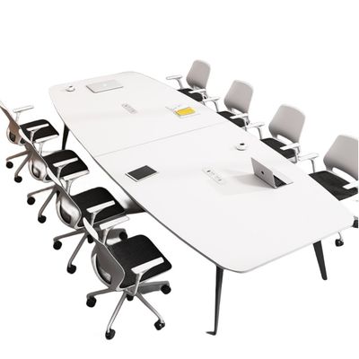 Simples mesa de conferência oval moderna e combinação de cadeira para espaço de negociação branco