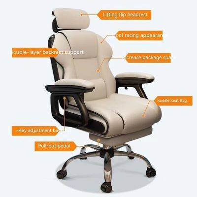 Cadeira de jogos ergonômica de couro de PU inclinável de 135 graus com apoio de pé em preto e rosa