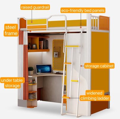 Mobiliário de hotel Metal Estudante único duplo Cama de dormitório de ferro com armário e secretária