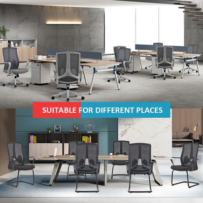 Cadeira de escritório de trabalho executivo com apoio de braço fixo e design ergonômico de aço inoxidável e malha