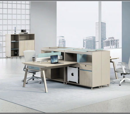 Mobiliário de escritório de sala de estar 4 pessoas Mesa de pessoal com estação de trabalho modular e gaveta