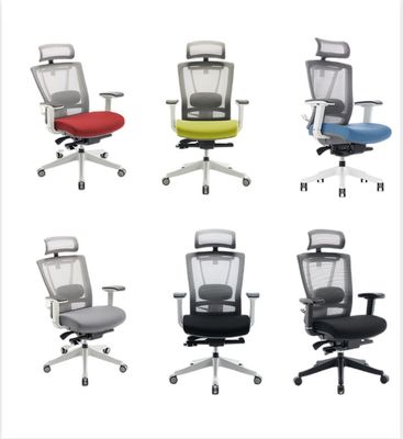 Moderna cadeira de escritório giratória executiva azul e preta para estação de trabalho ergonômica